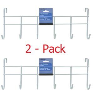 Over The Door Hook Rack Hanger - Organizer Rack - 2 Pack - White Metal Hanger